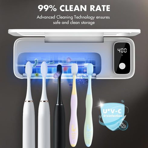 5 200/400s Auntyfey Sanitizeri Toothbrush Cleaner with Slots, Smart Sanitizeri Toothbrush Holder Organizer, Cordless No