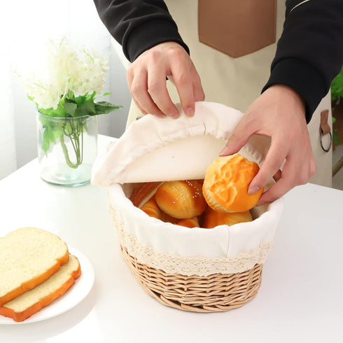 YAHUAN Round Bread Basket Serving Woven Bread Baskets Wicker Basket Sourdough Proofing Basket with Removable Liner