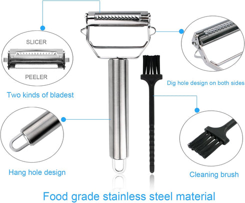 Sunkuka Julienne Peeler - Stainless Steel Cutter Slicer with Cleaning Brush for Carrot, Potato, Melon, Vegetable, Fruit