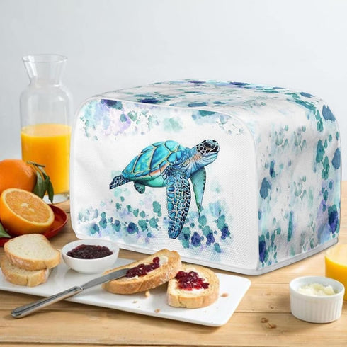 Hippie Sea Turtle Toaster Cover, 2 Slice, Dustproof Kitchen Appliance Cover, Aqua Blue, Machine Washable
