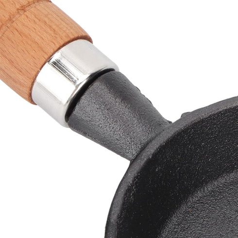 Mini Egg Frying Pan, 3.9in Single Serve Cast Iron Omelet Pan with Wooden Handle for Gas, Electric, Induction