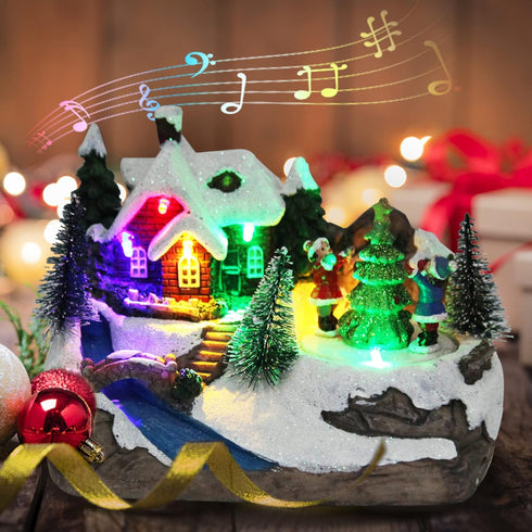 TOYESUNA Christmas Collectible Buildings Decoration Musical Christmas Village Figurines Snow Globe with Spinning