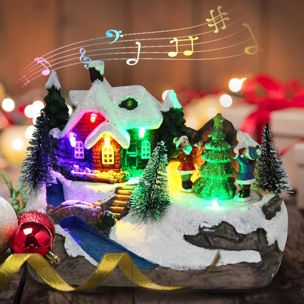 TOYESUNA Christmas Collectible Buildings Decoration Musical Christmas Village Figurines Snow Globe with Spinning