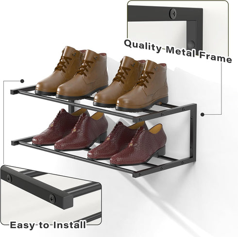 1 Pack, 25.9 Inch 6 Wall Mounted Shoe Organizer Wall Mounted Shoe Rack Holds Pairs, Space Saving Metal Wall Shoe Rack