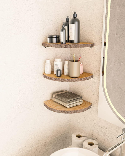 ShineZoom Shelves3Pcs Corner Floating Wood Corner Shelf Rustic Corner Shelves Wall Corner Shelf