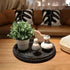 Counter Hrastany Round Wooden Serving Tray with Beads, Circle Vintage Black Wood Coffe Table Tray for Dining Room Table
