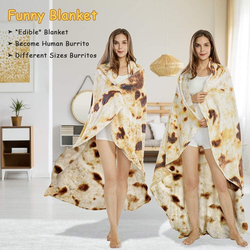 SeaRoomy Burritos Tortilla Throw Blanket, Novelty Tortilla Round Blanket for Adults and Kids
