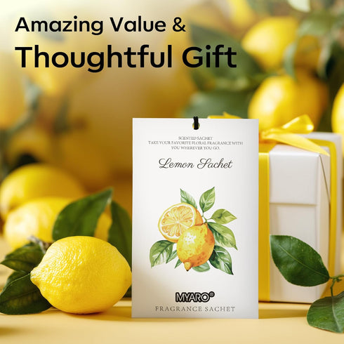 12 Packs Closet MYARO Lemon Scented Sachets for Drawer Bathroom Odor Eliminator - Fresh Home Fragrance Car Air Frehener