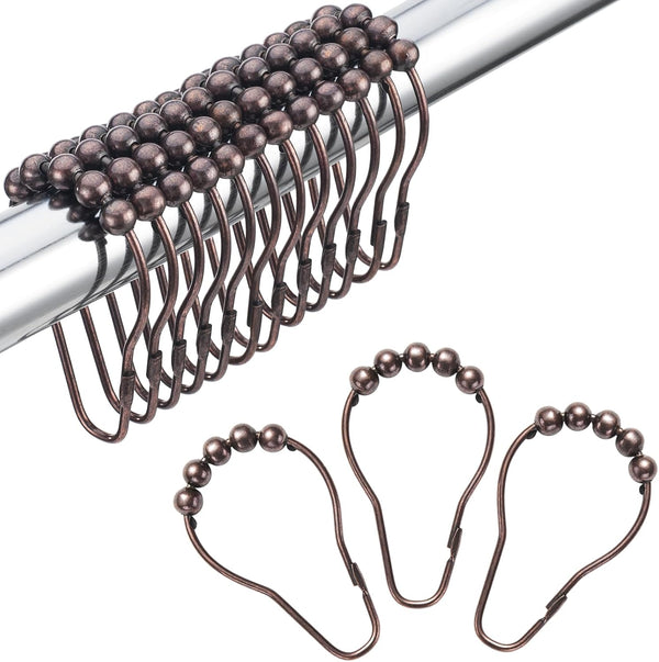 Amazer Decorative Bronze Shower Curtain Hooks - Stainless Steel Rust-Resistant - Set of 12 for Curtains