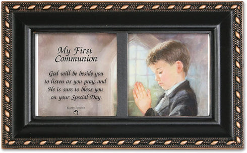 Cottage Garden First Communion God Beside You Matte Black Rope Trim Music Box