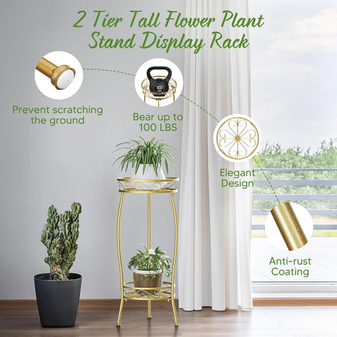2 26.5" H HOMEXIN Plant Stand Indoor- Tier Metal Tall Plant Stand Flower Stand Holder Heavy Duty Rustproof Plant Shelf
