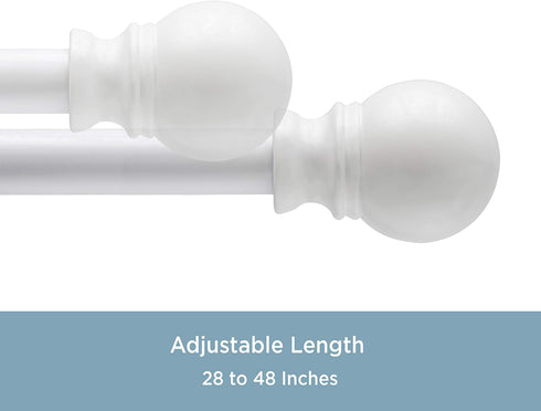 Kenney KN55250 Davenport Ball End Petite Café Decorative Curtain Rod, 28-48" Adjustable, White