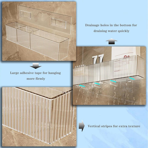 2 Pack 3 14''Length Bathroom Makeup Organizer Wall Mount Clear Bathroom Organizers and Storage with Compartments