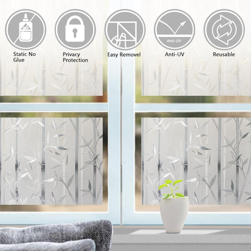 LEMON CLOUD Bamboo Window Film - Frosted Privacy Decal Stained Glass Film - Removable Stickers (23.6 x 78.7 Inch)
