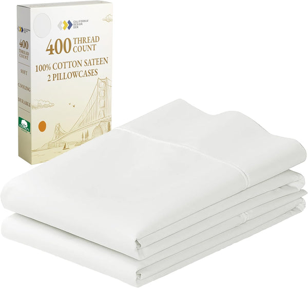 California Design Den Standard Queen Pillowcase Set - 400 Thread Count, 100% Cotton Sateen, Set of 2, Pale Ivory