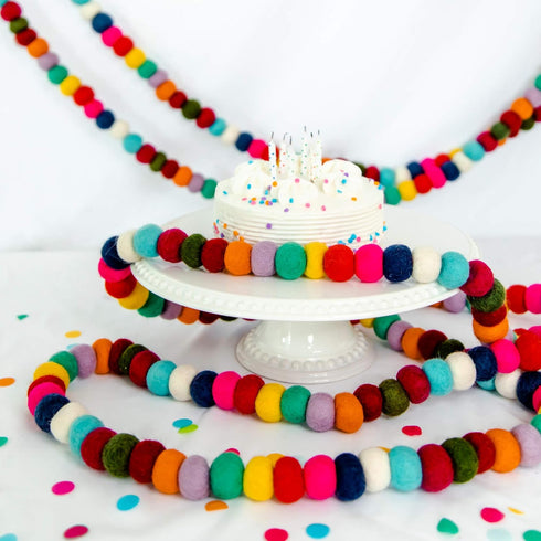 Colorful Felt Ball Pom Pom Garland | 9 Ft | 100% Wool Felt | Spring, Easter, Birthday, Christmas Boho Rainbow Decor