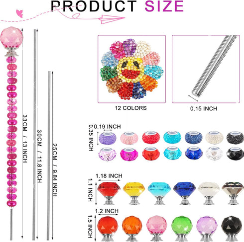 300 12 Pcs Garden Stakes Diy Fairy Wand Garden Stakes Kit, Colorful Large Hole Bead Crystal Diamond Stopper Top