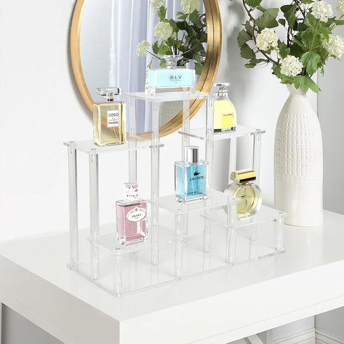 DuvinDD Acrylic Riser Display Stand, 6-Tier Display Riser for Funko POP Figures, Clear Perfume Organizer, Jewelry Risers