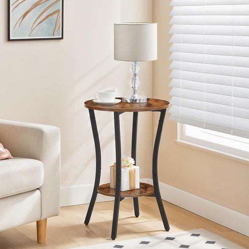 15.7", 2-Tier BF180BZ01 HOOBRO Round Side Table Sofa End Table, Small Storage Nightstand, for Small Spaces, Living Room