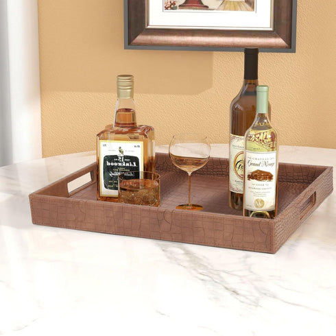Countertop, 16.2 12.2 2 inches, HofferRuffer Rectangle Serving Tray with Hole Handles for Coffee Table, Breakfast, Tea