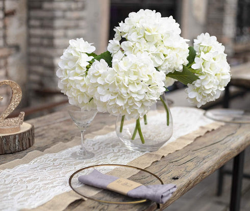 Kimura's Cabin 6pcs Faux White Hydrangea Flowers Bouquets for Home Table Centerpieces & Wedding Decoration