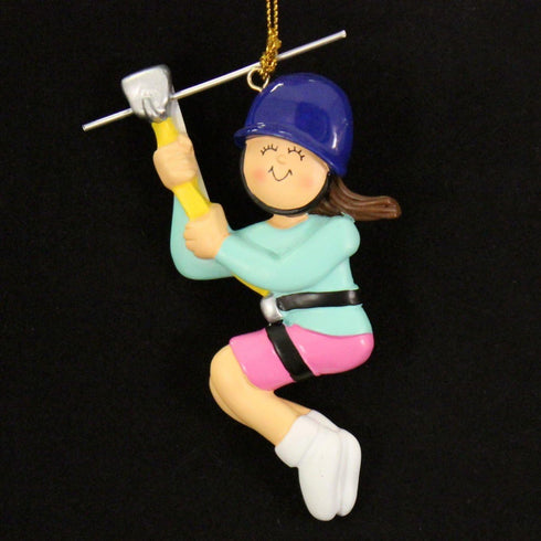 Zipline Brunette Female Personalized Christmas Ornament