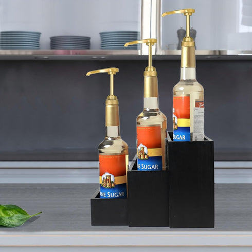 GOVOKOI 3-Tier 12 Bottle(750ml) Black Wood Coffee Syrup Rack Organizer, Separated Bottle Holder for Coffee Bar, Storage