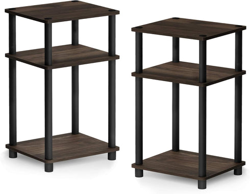 3-Tier 2-Pack, Furinno Just Turn-N-Tube End Table / Side Table / Night Stand / Bedside Table with Plastic Poles