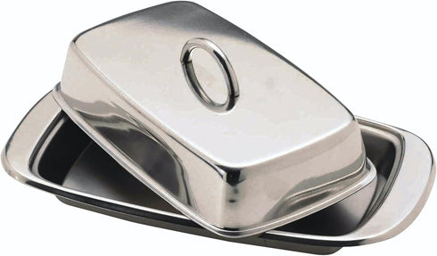 KitchenCraft Butter Dish with Lid, Stainless Steel, Silver, 19.5 x 10 x 8 cm