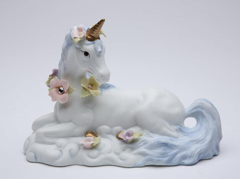 CG 737-33 White Unicorn with Flowers Sitting Figurine, 4" H
