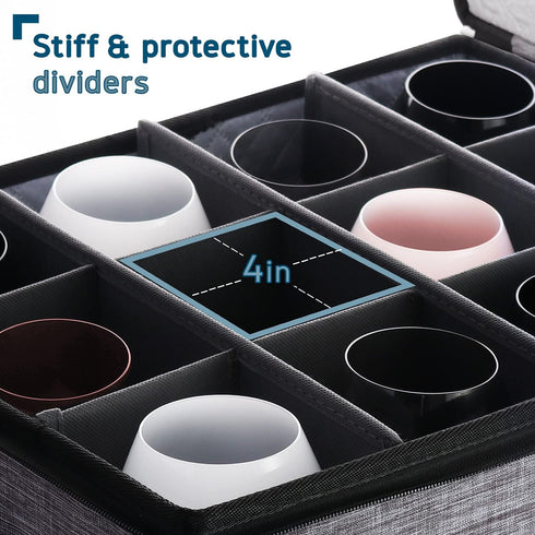 Wine Glass Storage Box with Dividers – Quilted and Stackable Stemware Storage Cases, Service of 12 Glassware Storage