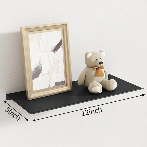2 Pack 12" MKO Floating Shelves for Wall, Metal Wall Mounted Shelf for Bathroom, Bedroom, Living Room, Kitchen, Little