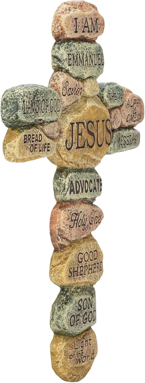 Dicksons Names of Jesus Christ Pebble, 10 Inch Resin Decorative Hanging Wall Cross