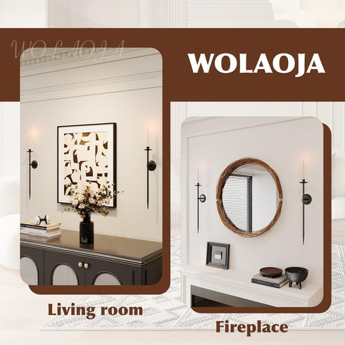 Set 2, 23.5" Candle Wall Sconce of Large Twisted Wall Mount Metal Black Candle Holder Sconces Decor for Living Room
