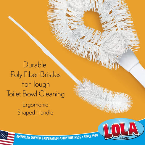 3 Pack, LOLA Toilet Bowl Brush w/Curved Head, Coated Wire, Durable Poly Bristles, Reaches Under Toilet Bowl Rim