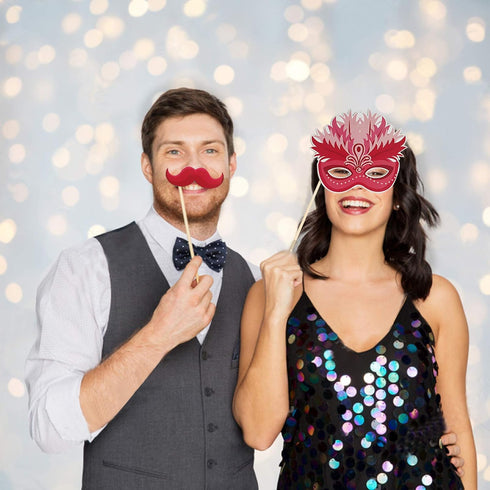 Valentines Day Photo Booth Props Kit, 28PCS Funny DIY Picture Selfie Accessories for Wedding Party Birthday Decor