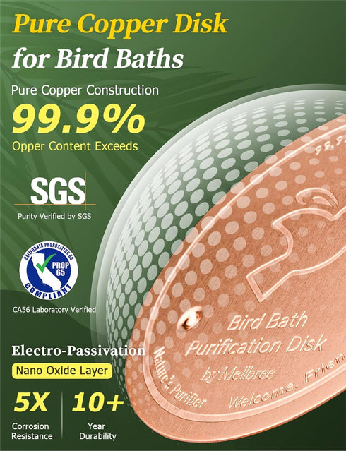 Mellbree Set, 0.6mm 99.99% Bird Bath Copper Disk & Clean Reinforced Pure Copper Cleaning Disk with Cleaning sponges