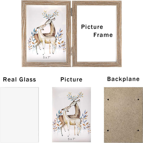 AVEAX Double 5x7 Picture Frame, Wood Grain Photo Frame, Shadow Box Frame