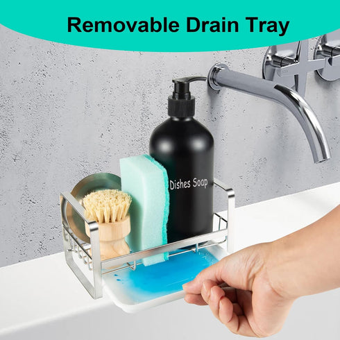 Counter TEZZ Sponge Holder for Kitchen Sink, Stainless Steel Kitchen Storage Sink Caddy for Organizing Sponge, Brush