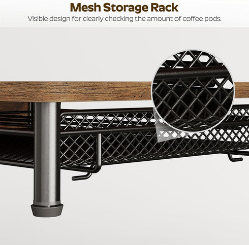 Coffee Pod Drawer Holder, 35 Capacity K Cup Storage Organizer, Sliding Mesh Basket for Home Office, Rustic Brown