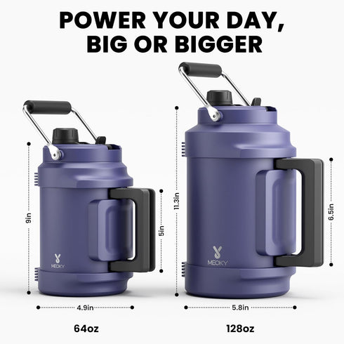 64 oz 2-in-1 36 Insulated Water Bottle for Gym: Meoky Triple Wall Vacuum Stainless Steel Half Gallon Water Jug - Top