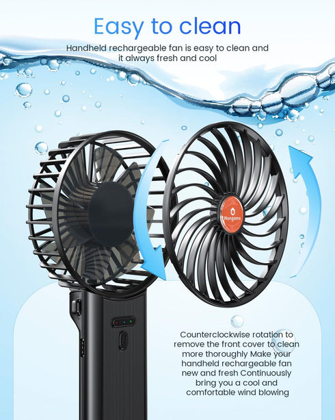 Rechargeable Portable Handheld Mini Fan: Small Foldable Personal Fan with 180° Adjustable 4 Speed Wind for Travel, Black