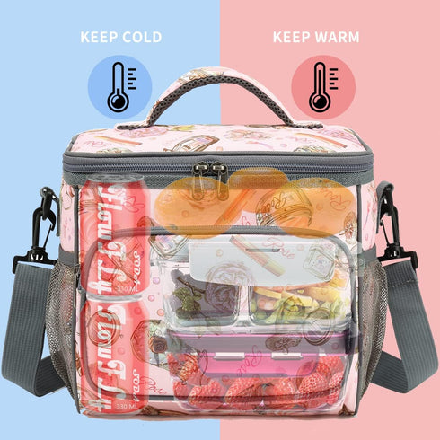 FlowFly Insulated Reusable Lunch Bag - Large Lunch Box for Adults with Adjustable Strap, Rose