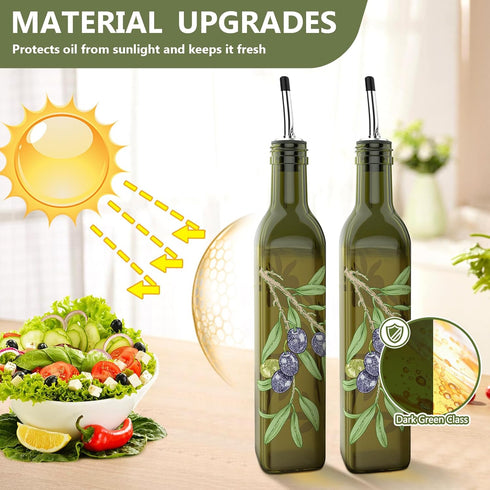 Set 17oz/500ML COOLMI Oil and Vinegar Dispenser - Premium Glass Olive Oil Dispenser Bottles for Kitchen, Oil Dispenser