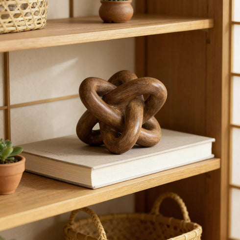 DOVDOV Wood-Toned Knot Sculpture, Triple-Knot Statue, Wood-Toned Home Decor, Ideal for accenting Rustic-Style Coffee