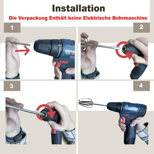 3Pcs Hand Mixer - Stainless Steel Kitchen Mixer Handheld Attachments Set 7.5inch for Electric Drill, Dishwasher Safe (1