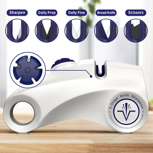 Homly Knife Sharpeners with Multifunctional 5-Stage Sharpening Angles 15°, Polishing Kitchen Knife Sharpener, Professional Knife Sharpener with Diamond, Carbide, Suitable for Various Knives