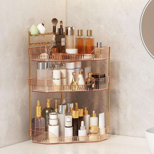 Corner Bathroom Counter Organizer with Makeup Brush Holder & Toothbrush Holders, Makeup