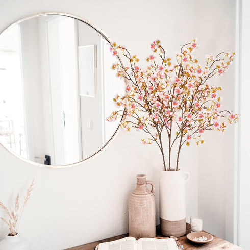 Uieke Silk Cherry Blossom Branches, 40.5in Artificial Flowers for Wedding Home Decor, Set of 3, Pink