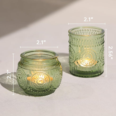 12pcs Assorted Green Votive Candle Holders for Wedding Table Decorations, Glass Tea Lights Candle Holder for Bridal